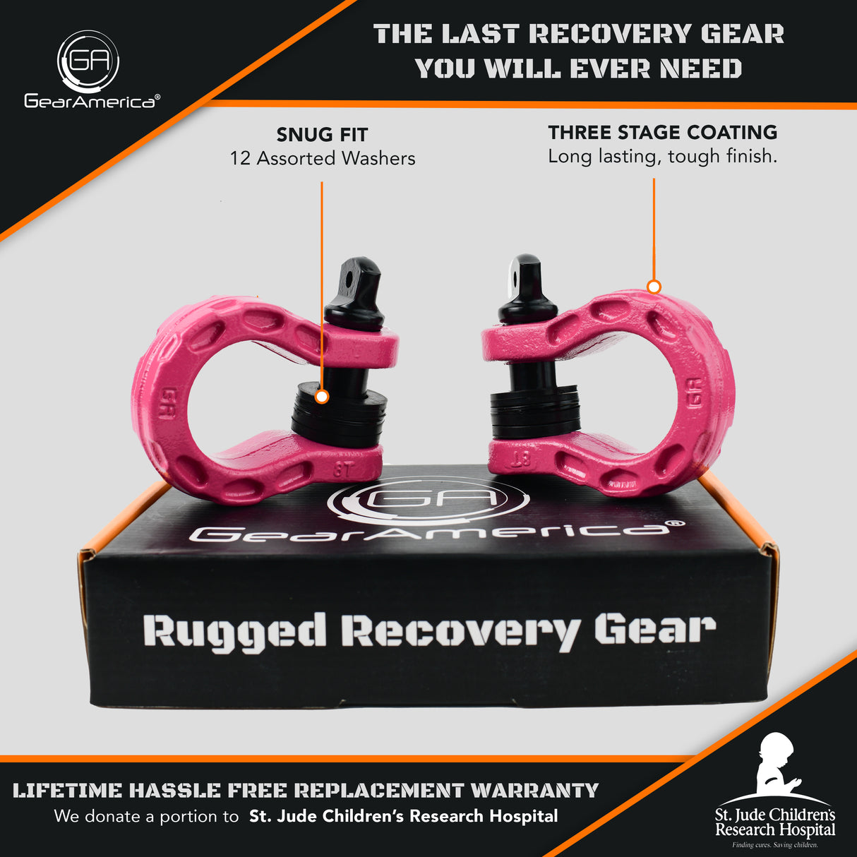 Mega Shackles ® - HEATHER VIOLET (Pastel Pink) -2PK | Forged Carbon Steel | 68,000 lbs MBS (16,000 lbs WLL) | Off-Road Recovery Anchor Points