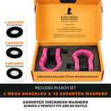 Mega Shackles ® - HEATHER VIOLET (Pastel Pink) -2PK | Forged Carbon Steel | 68,000 lbs MBS (16,000 lbs WLL) | Off-Road Recovery Anchor Points