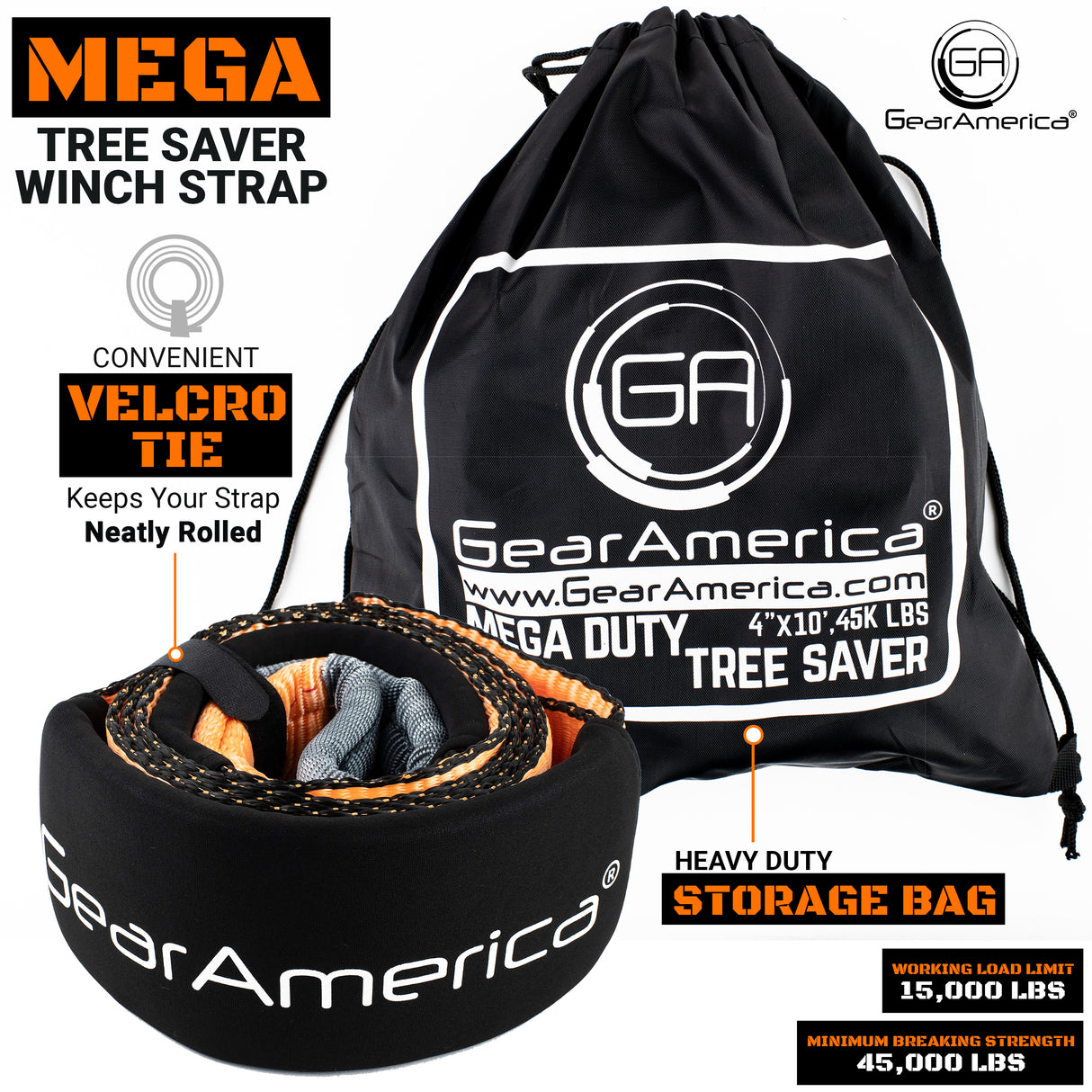 Mega Duty Tree Saver / Winch Extension Strap 4" x 10' | 45,076 lbs Minimum Breaking Strength