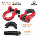 Heavy Duty D Ring Shackles - Red with Isolators (2PK) | 58,000 lbs (29 US Ton) Max Strength