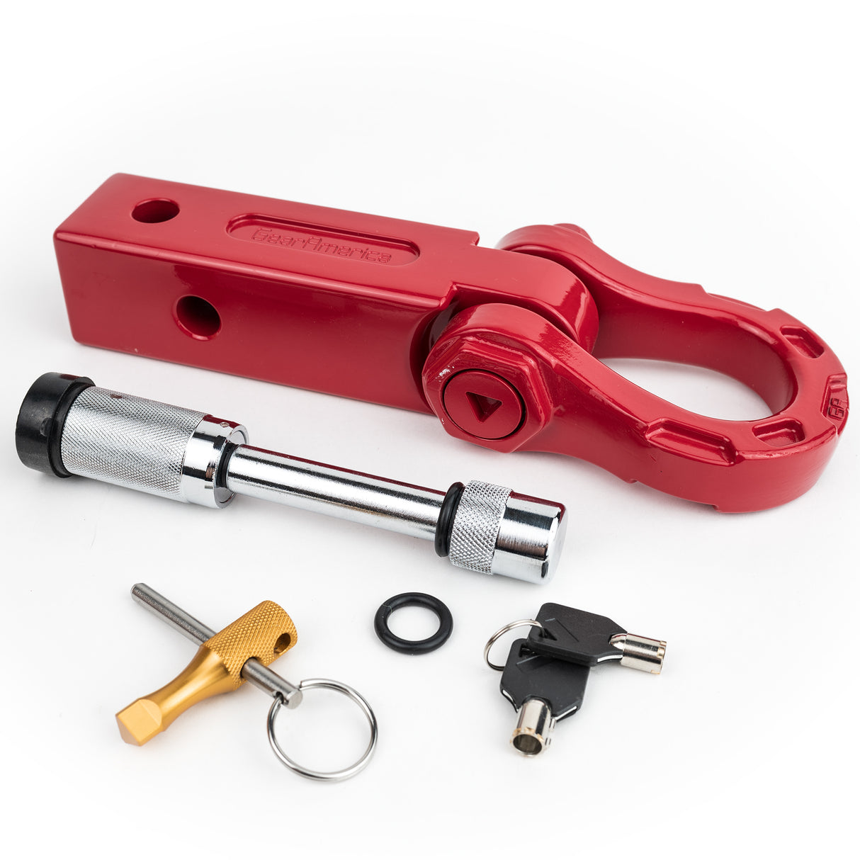 Aluminum Ultra Shackle Hitch Receiver Bundle (Red) with ⅝ Locking Pin