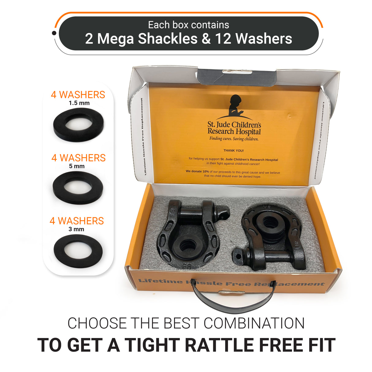 Mega Shackles ® - Black (2PK) | Forged Carbon Steel | 68,000 lbs MBS (16,000 lbs WLL) | Off-Road Recovery Anchor Points